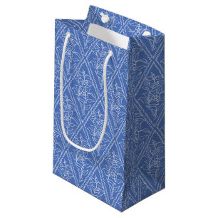 Sacola Para Presentes Pequena Teste padrão floral azul do diamante da pervinca