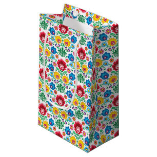 Sacola Para Presentes Pequena Teste padrão floral da arte popular do coração