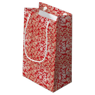 Sacola Para Presentes Pequena Teste padrão floral do fundo do damasco
