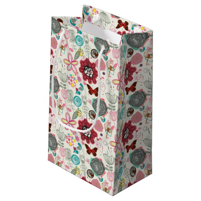 Sacola Para Presentes Pequena Teste padrão floral no estilo retro 5 (Verso inclinado)