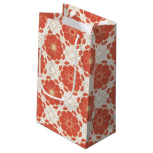 Sacola Para Presentes Pequena Teste padrão floral vermelho e Dourado do laço