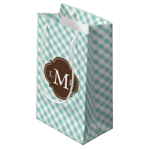 Sacola Para Presentes Pequena Teste padrão Monogrammed do guingão do verde da