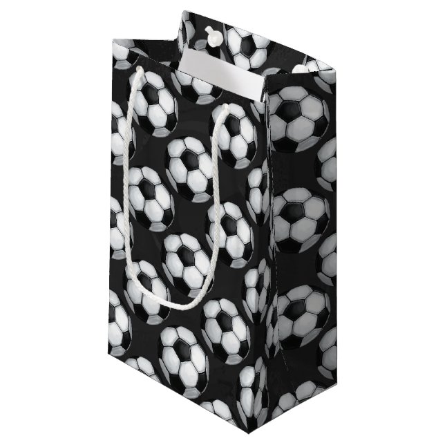 Sacola Para Presentes Pequena Teste padrão preto e branco da bola de futebol (Frente inclinada)