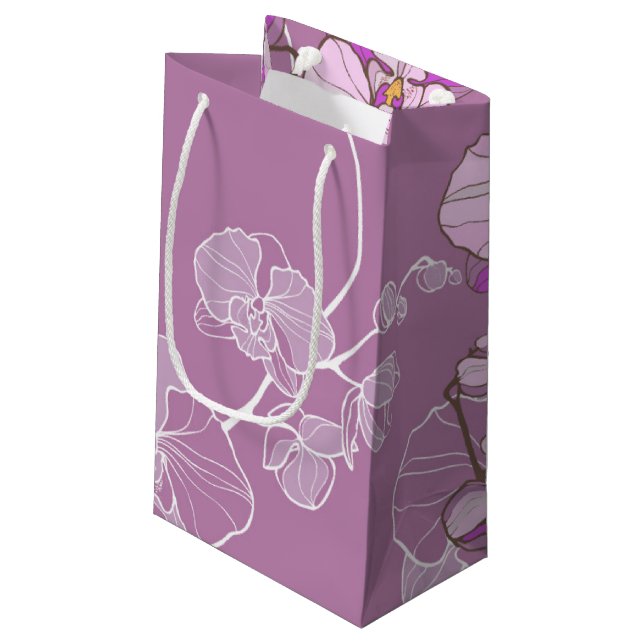 Sacola Para Presentes Pequena Teste padrão roxo da orquídea (Verso inclinado)