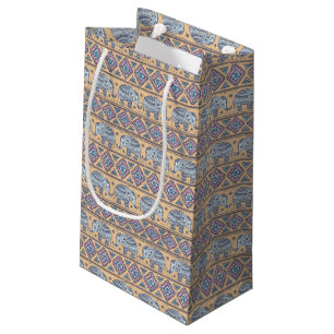 Sacola Para Presentes Pequena Teste padrão tribal do elefante étnico azul