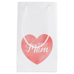 Sacola Para Presentes Pequena Texto da Super Mãe em cor rosa pintado