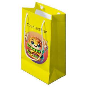 Sacola Para Presentes Pequena Texto de adição do hambúrguer de sinal de paz de c