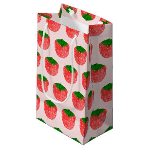 Sacola Para Presentes Pequena Texto Personalizado de Desenho de Morango