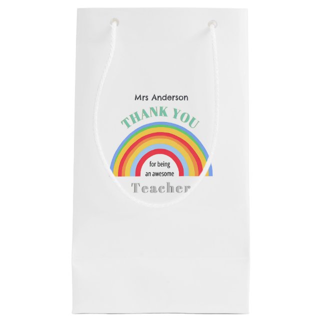 Sacola Para Presentes Pequena Thank You Teacher Rainbow Personalized (Frente)