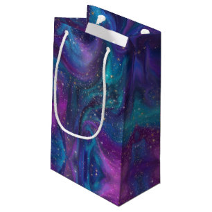 Sacola Para Presentes Pequena Tinta cósmica Nebulosa da Galáxia Roxa Azul Turq