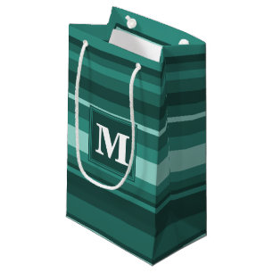 Sacola Para Presentes Pequena Tiras de teal monograma
