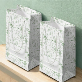 Sacola Para Presentes Pequena Toile Verde Sálvia Clássico Vintage Floral Casamen
