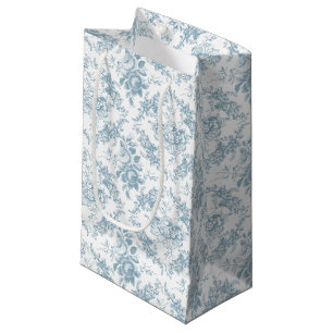 Sacola Para Presentes Pequena Torno Floral Branco e Azul gravado Elegante