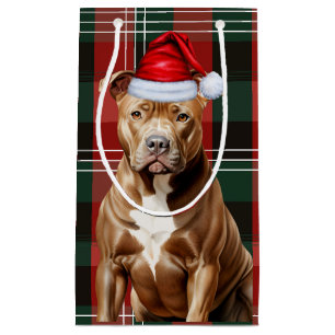Sacola Para Presentes Pequena Touro de Natal Vermelho e Xadrez Verde