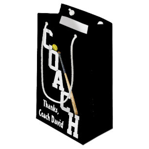 Sacola Para Presentes Pequena Treinador Softball com Bat e Ball