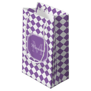 Sacola Para Presentes Pequena Trendy Light Purple Checked Nome Monograma