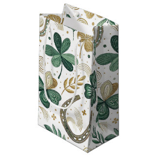 SACOLA PARA PRESENTES PEQUENA TREVO DE CELTA IRLANDÊS VERDE E DOURADO