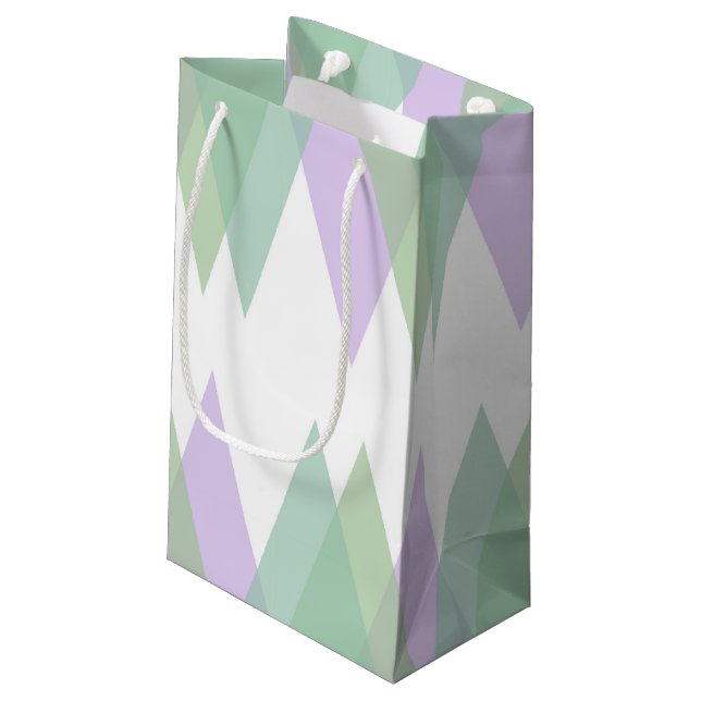 Sacola Para Presentes Pequena Triângulos verdes e liláticos (Verso inclinado)