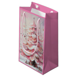 Sacola Para Presentes Pequena Tripas brancas cor-de-rosa, árvore de Natal Whimss