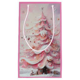 Sacola Para Presentes Pequena Tripas brancas cor-de-rosa, árvore de Natal Whimss