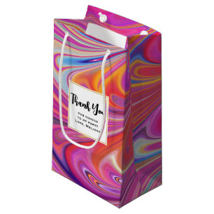 Sacola Para Presentes Pequena Trippy Pink e Orange Swirly Design