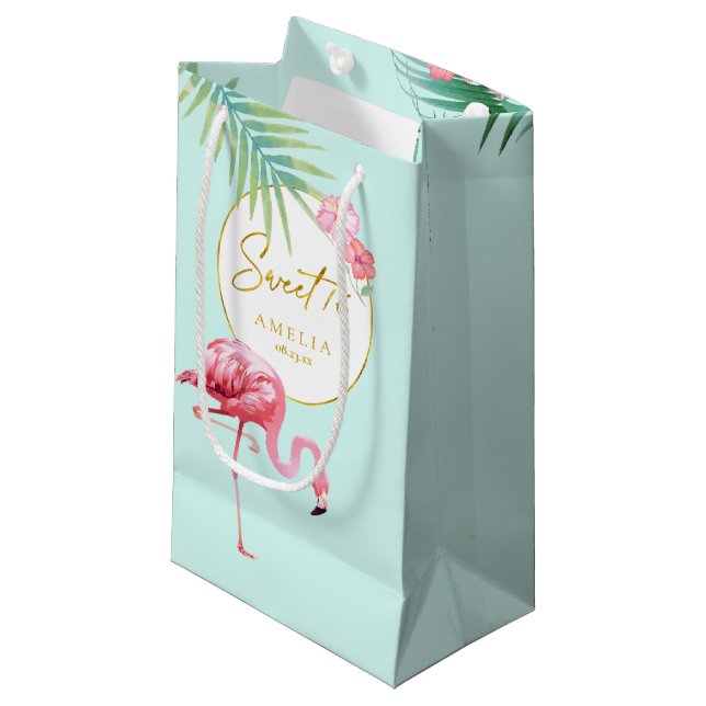 Sacola Para Presentes Pequena Tropical Flamingo Palms Doce Dezesseis ID926 (Frente inclinada)