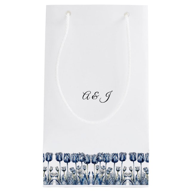 Sacola Para Presentes Pequena Tulipas no Azul Delft (Frente)