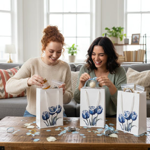 Sacola Para Presentes Pequena Tulipas no Azul Delft