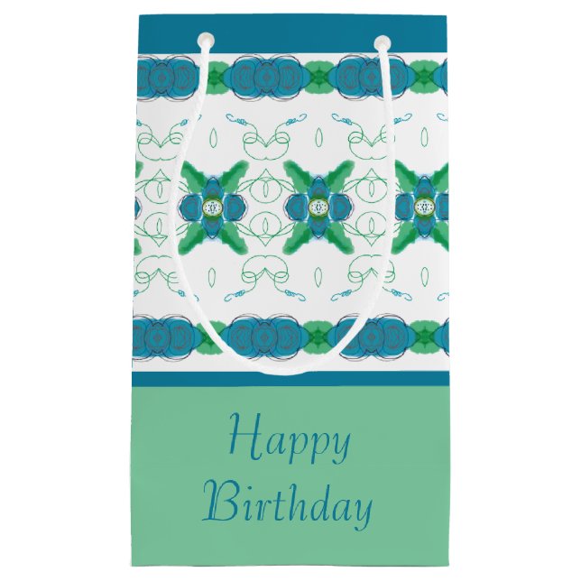 Sacola Para Presentes Pequena Turquesa Blue Floral (Frente)