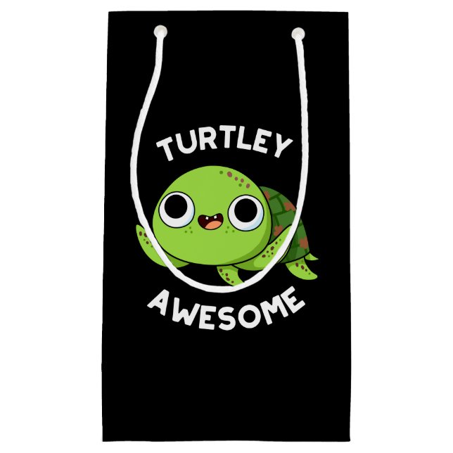 Sacola Para Presentes Pequena Turtley Incrível Tartaruga Engraçada Pun Dark BG (Frente)