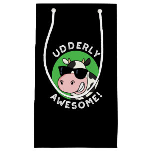 Sacola Para Presentes Pequena Udderly Awesome Funny Cow Pun Dark BG