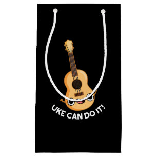Sacola Para Presentes Pequena Ukelele Pun Dark BG, Curiosamente Positivo