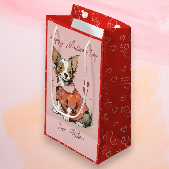 Sacola Para Presentes Pequena Um Chihuahua fofo em um Dia de os namorados (Criador carregado)