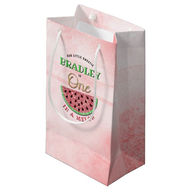 Sacola Para Presentes Pequena Um Em Um primeiro aniversario De Melão (Frente inclinada)