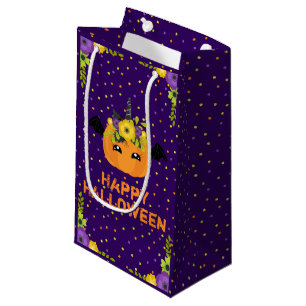 Sacola Para Presentes Pequena Unicorn Floral Pumpkin Feliz Halloween Purple Smal