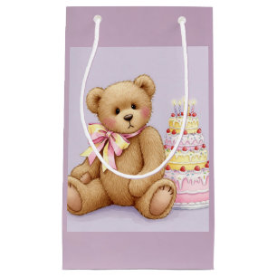 Sacola Para Presentes Pequena Ursinho com Bolo Rosa, de Natasha Us