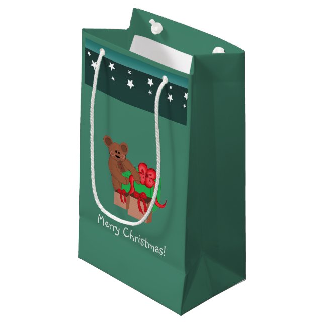 Sacola Para Presentes Pequena Urso de Pelúcia com Presentes de Natal (Frente inclinada)