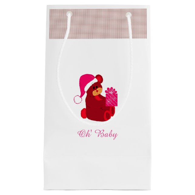 Sacola Para Presentes Pequena Urso de pelúcia doce com presente (Frente)