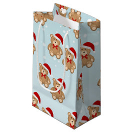 Sacola Para Presentes Pequena Urso de Teddy de Natal Azul Vestindo o Chapéu de P