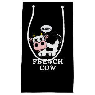 Sacola Para Presentes Pequena Vaca francesa Funny Animal Pun Dark BG
