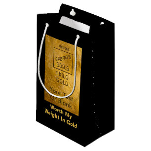 Sacola Para Presentes Pequena Vale Meu Peso Em Dourado