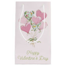 Sacola Para Presentes Pequena Valentine's Heart Pink and Green Heart Balloons