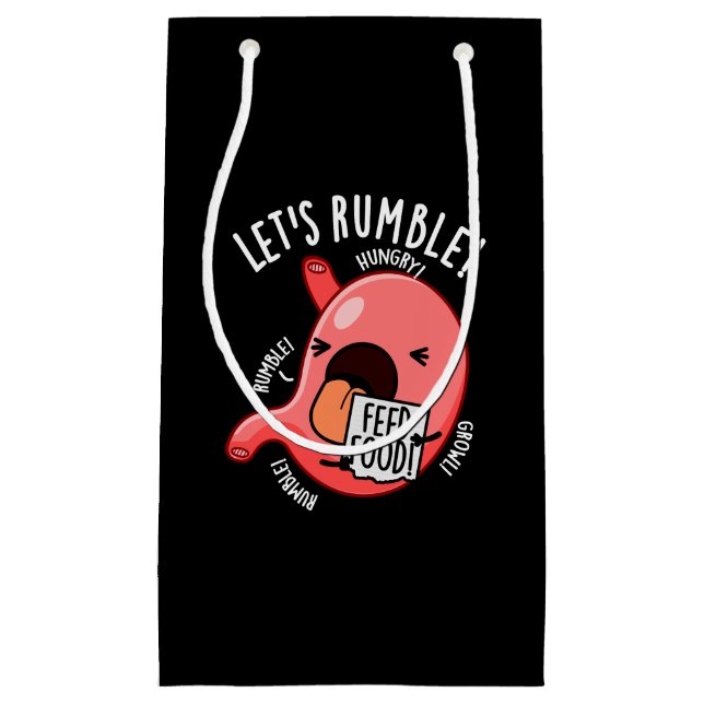 Sacola Para Presentes Pequena Vamos Rumble Funny Stomach Pun Dark BG (Frente)