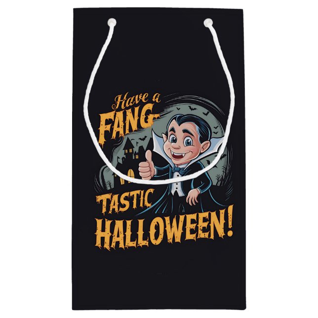 Sacola Para Presentes Pequena Vampiro Engraçado Tem um Halloween Fang-Tástico (Verso)