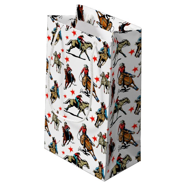Sacola Para Presentes Pequena Vaqueiras ocidentais do rodeio em cavalos (Verso inclinado)