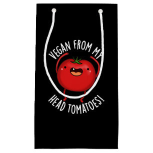 Sacola Para Presentes Pequena Vegan Do Meu Cabeça Tomates Veggie Pun Dark BG