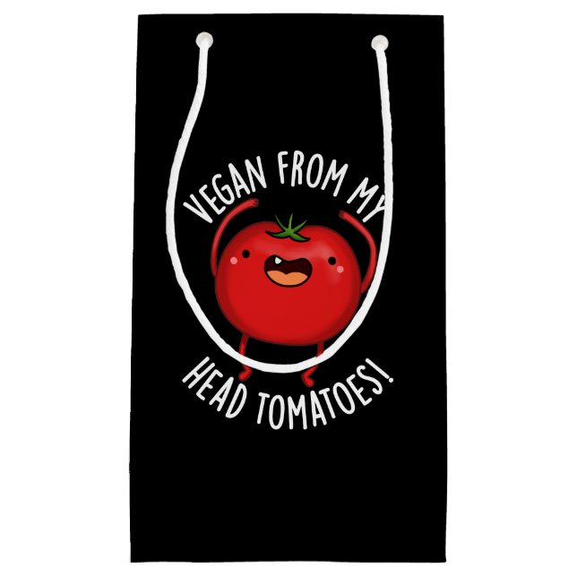 Sacola Para Presentes Pequena Vegan Do Meu Cabeça Tomates Veggie Pun Dark BG (Frente)