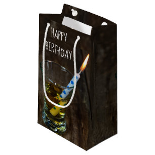 Sacola Para Presentes Pequena Vela de aniversário em copo de shot de uísque