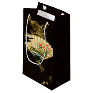 Sacola Para Presentes Pequena Ventilador oriental esmagado com Design Floral