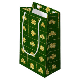 SACOLA PARA PRESENTES PEQUENA VERDE COM DOURADO GLITTER OLHA OS SHAMROCKS